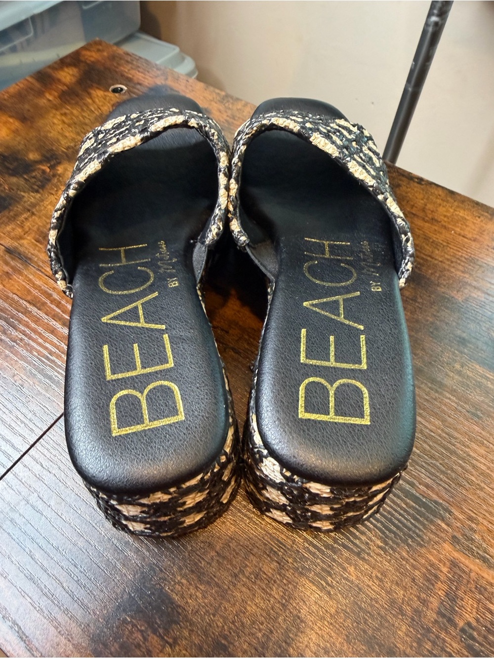 Beach by Matisse Black Natural Woven Platform Slide Sandals Size 8M - Picture 6 of 9
